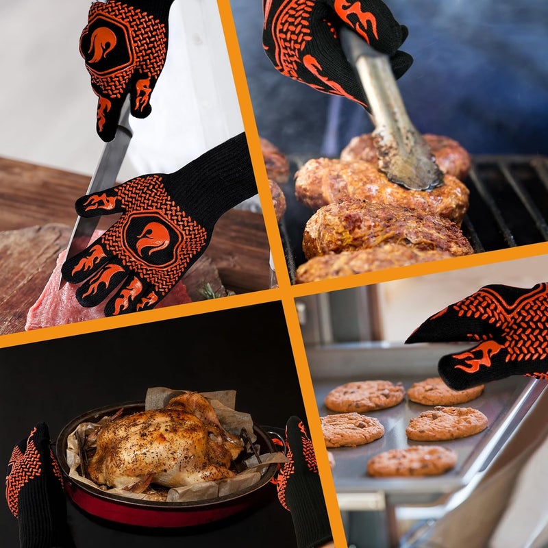 DKHDBD BBQ Fireproof Gloves, Grill Cut-Resistant Gloves 1472°F Heat Resistant Gloves, Non-Slip Silicone Oven Gloves, Kitchen Safe Cooking Gloves for Oven Mitts,Barbecue,Cooking, Frying,13.5 Inch-Orange - Image 5